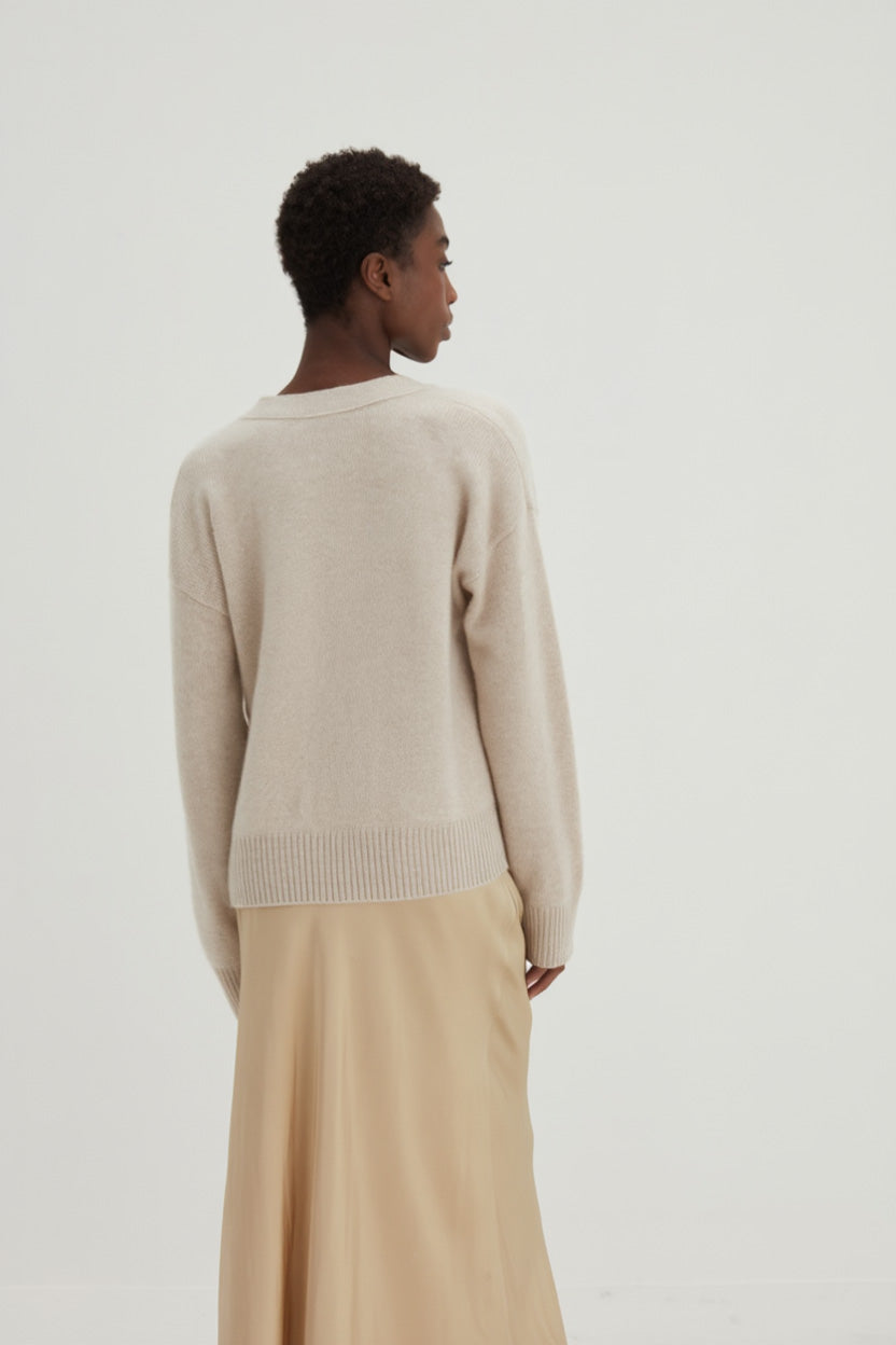 Davida V-neck Wide Cardigan Cardigans Sand