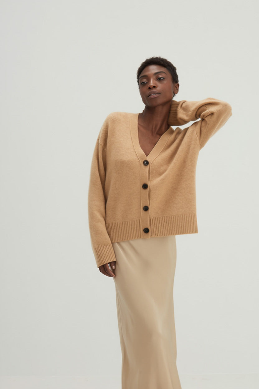 Davida V-neck Wide Cardigan Cardigans Wheat