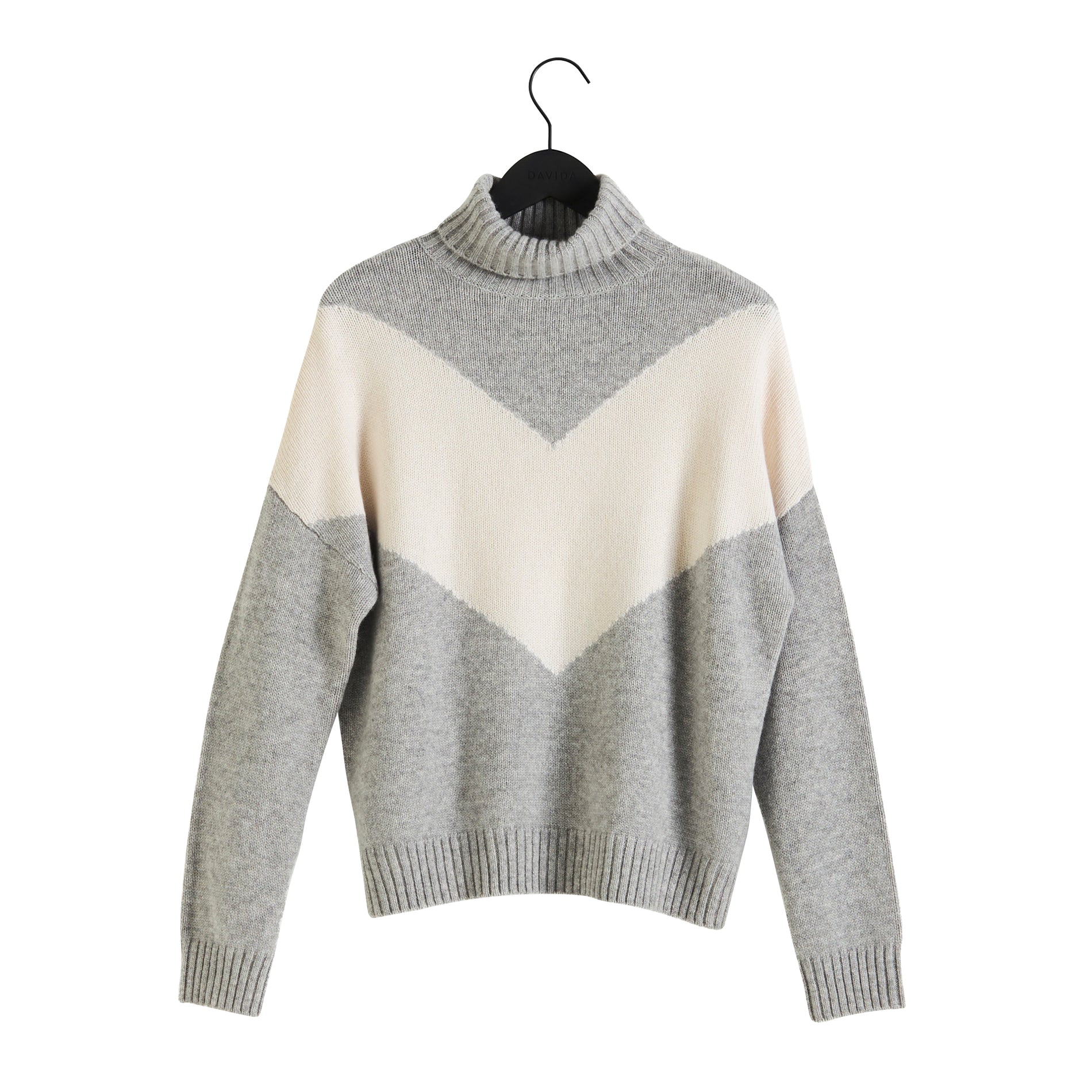 Davida V Detail Turtleneck Sweaters Light Grey/White