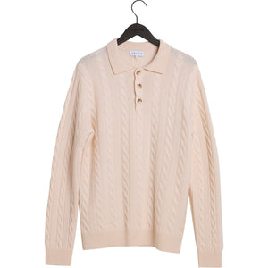man collar cable sweater - White
