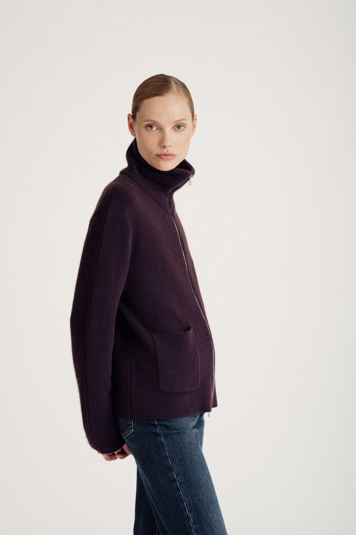 Davida pocket zip jacket Cardigans Plum
